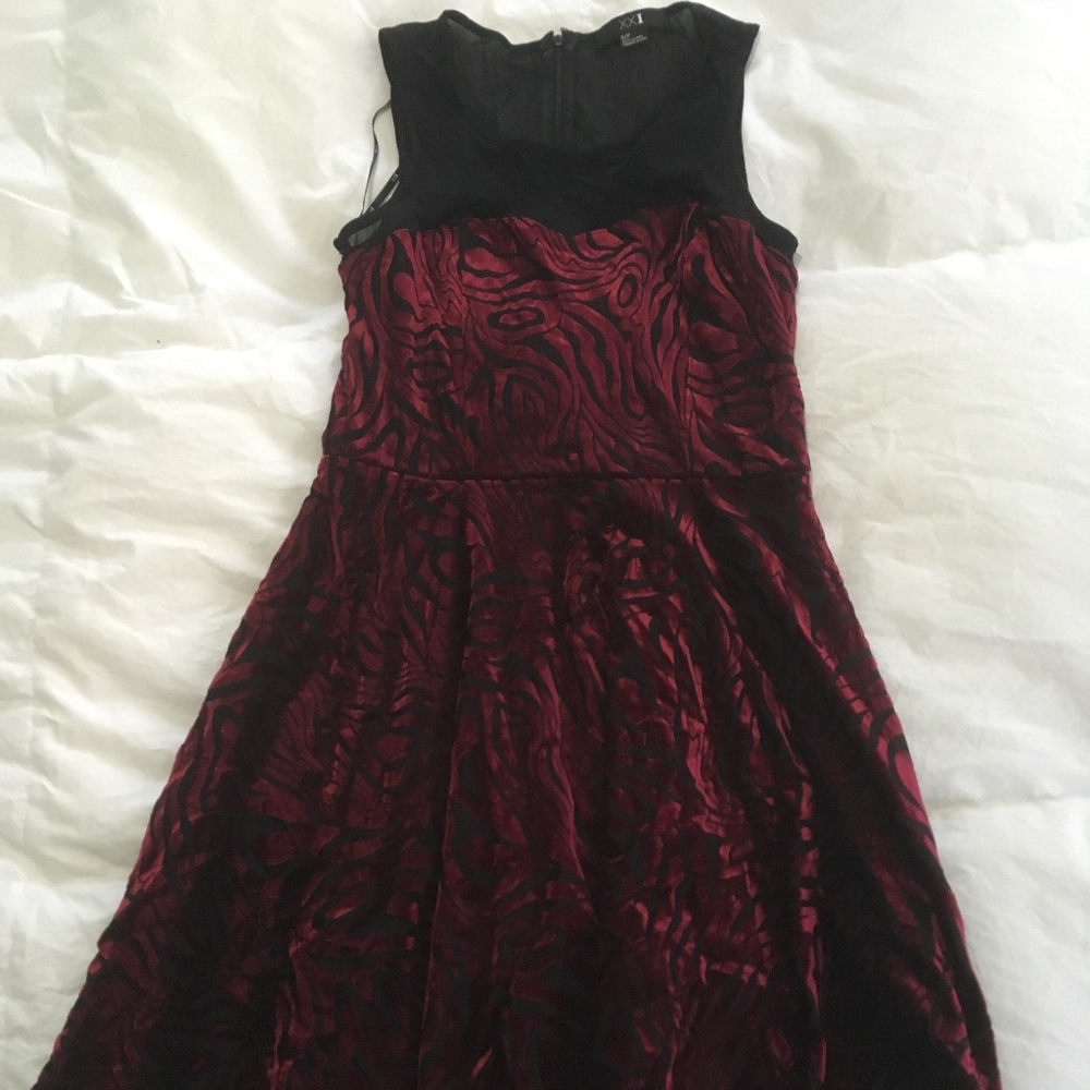 Mesh and Velvet Red/Black Forever 21 Dress Size S.